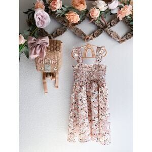 Gathering Wildflowers Earthy Floral Print Floaty Smocked Dress 7/8